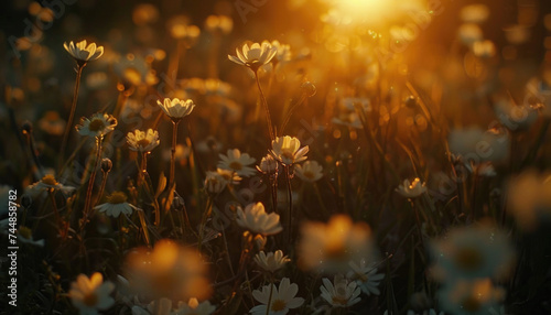 Photo of flowers in the field during golden hour  flowers during golden hour  golden hour field