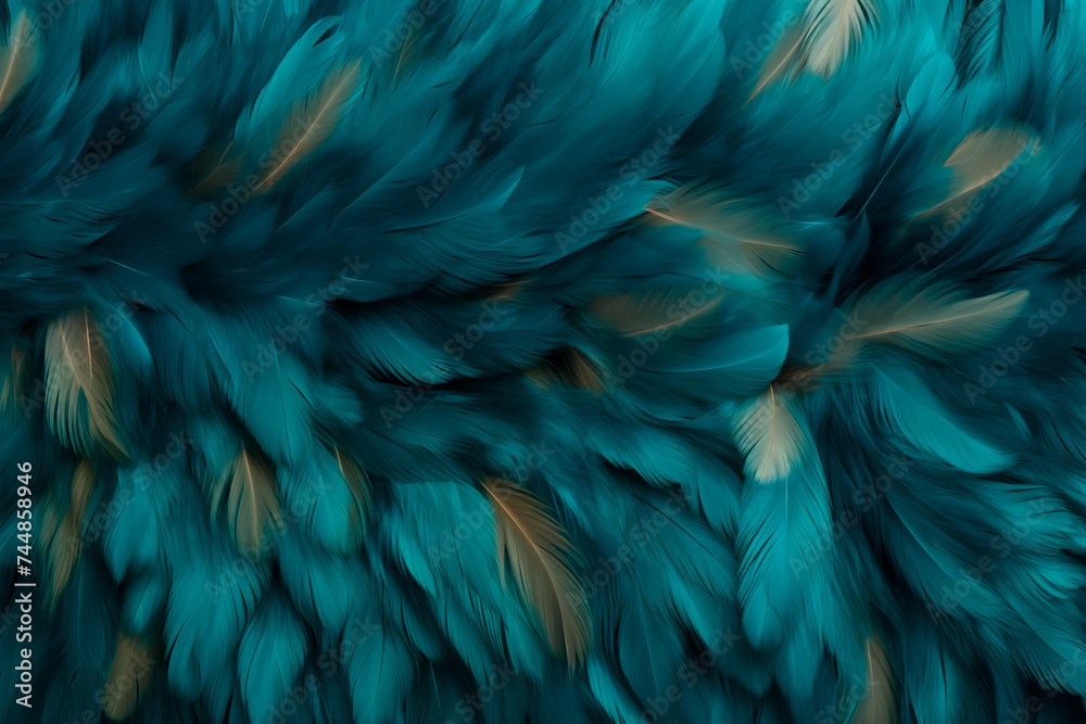 Fototapeta premium Closeup of vibrant blue feathers with a luxurious and detailed texture.
