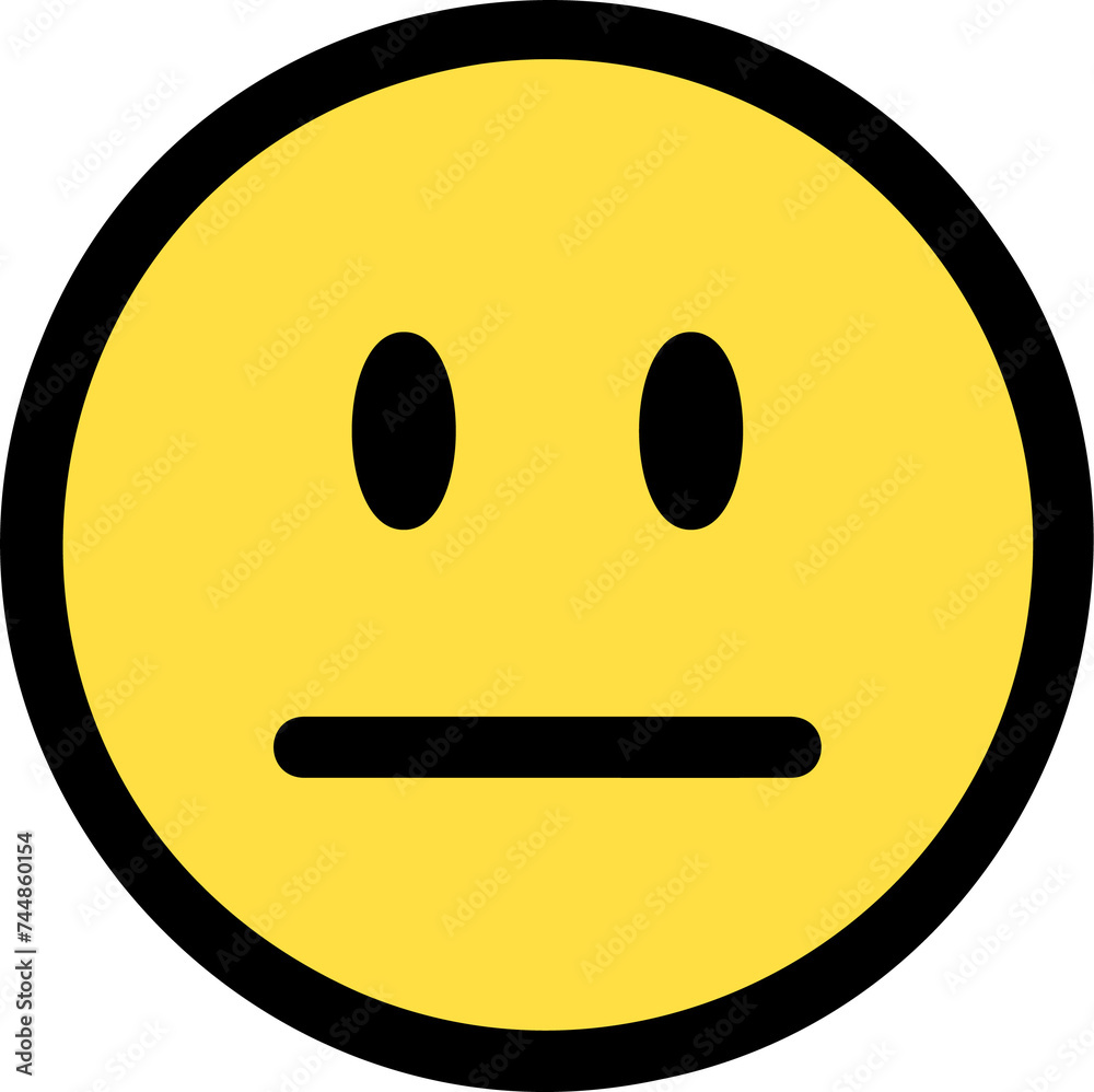 neutral yellow emoji face button, circle icon with black outline neutral yellow emoji face button, circle icon with black outline