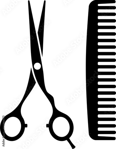comb and scissors black silhouette, hair dresser, or barber logo photo