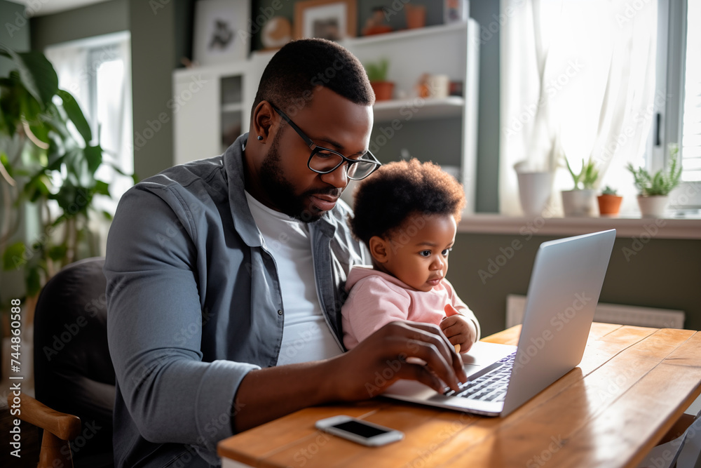 A father and his toddler interact with a laptop, symbolizing bonding and early childhood learning at home.