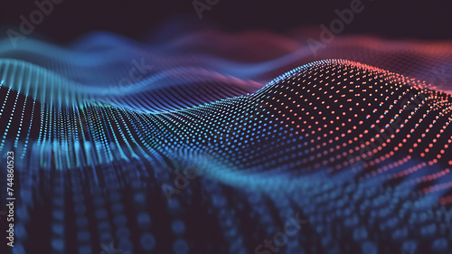 Wave of interlacing points and lines. Abstract background. Technological style. Big data. 3d rendering.