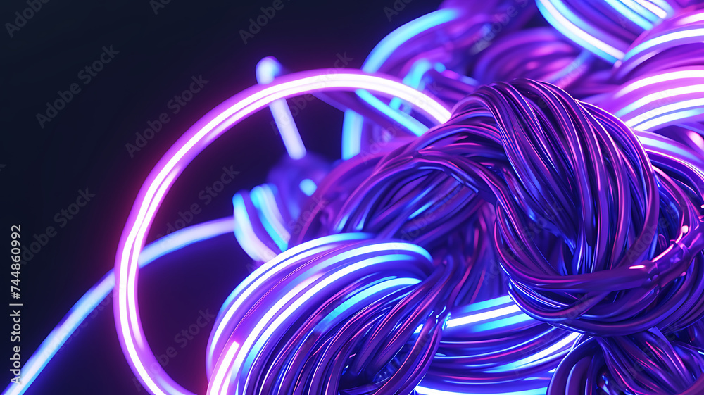 3D Render of Colorful Curving Abstract Lines Background