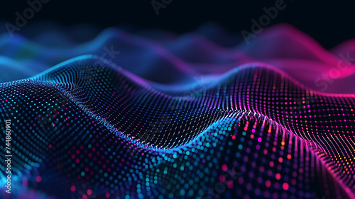 Wave of interlacing points and lines. Abstract background. Technological style. Big data. 3d rendering.