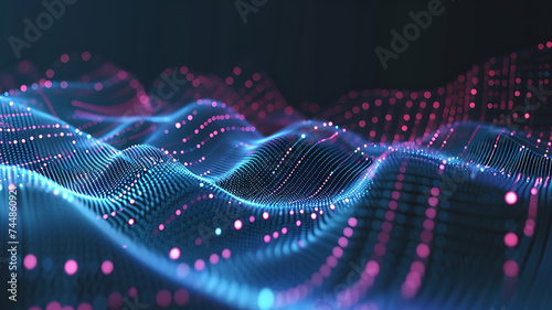 Wave of interlacing points and lines. Abstract background. Technological style. Big data. 3d rendering.