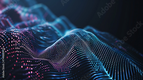 Wave of interlacing points and lines. Abstract background. Technological style. Big data. 3d rendering.