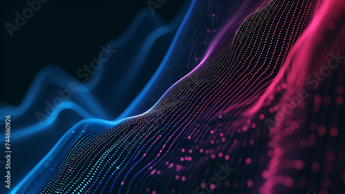 Wave of interlacing points and lines. Abstract background. Technological style. Big data. 3d rendering.