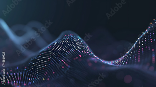 Wave of interlacing points and lines. Abstract background. Technological style. Big data. 3d rendering.
