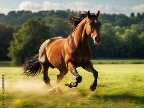 
Beautiful horse in a field at dawn