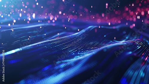 Wave of interlacing points and lines. Abstract background. Technological style. Big data. 3d rendering.