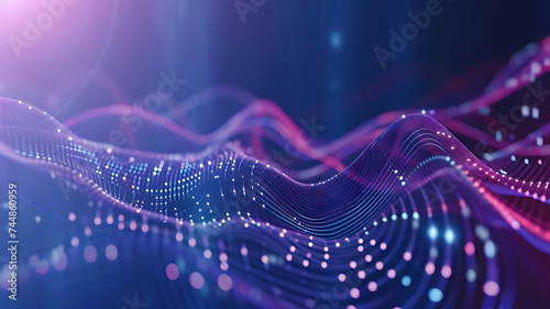 Wave of interlacing points and lines. Abstract background. Technological style. Big data. 3d rendering.