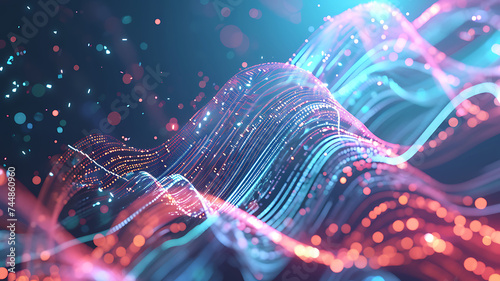 Wave of interlacing points and lines. Abstract background. Technological style. Big data. 3d rendering.