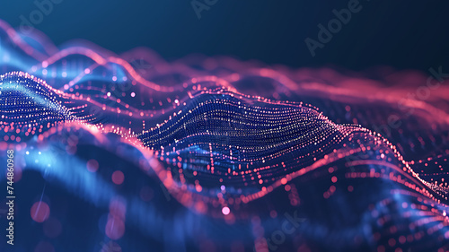 Wave of interlacing points and lines. Abstract background. Technological style. Big data. 3d rendering.