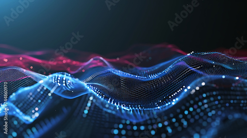 Wave of interlacing points and lines. Abstract background. Technological style. Big data. 3d rendering.