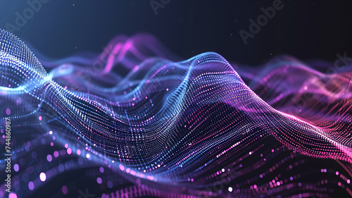 Wave of interlacing points and lines. Abstract background. Technological style. Big data. 3d rendering.