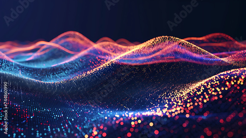 Wave of interlacing points and lines. Abstract background. Technological style. Big data. 3d rendering.