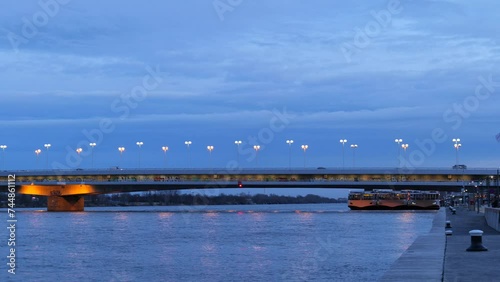 Reichsbruecke Danube Bridge in Vienna in the Evening seen from Handelskai