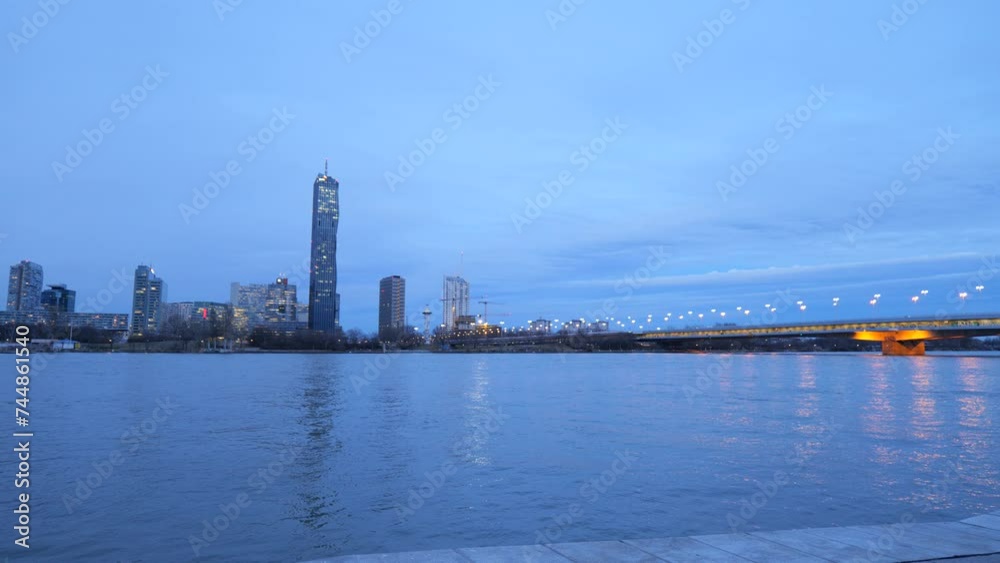 Danube City Waterfront Skyline Vienna with Reichsbruecke seen from Handelskai Danube City Waterfront Skyline Vienna with Reichsbruecke seen from Handelskai