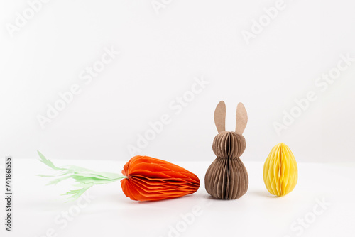 simple paper crafts for kids, fun toy making, DIY, rabbit, carrot and egg table decoration 