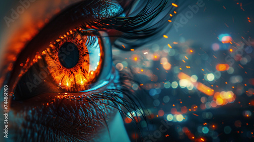Close-up of an eye with sparkles and bokeh effect