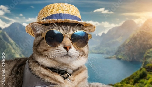 A cat with sunglasses, a hat and clothes for the summer © Ümit