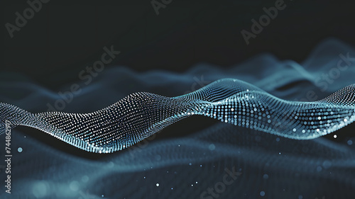 Wave of interlacing points and lines. Abstract background. Technological style. Big data. 3d rendering.