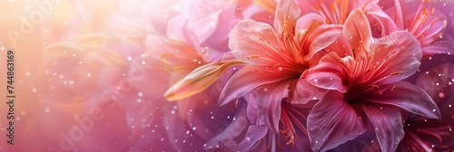 abstract background with surreal beautiful lilac and orange lilies on blurred background