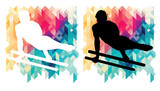 Male gymnast parallel bars colorful icons on a transparent background