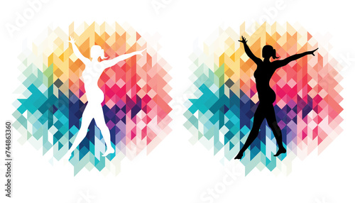 Female gymnast doing floor routine colorful icons on a transparent background photo
