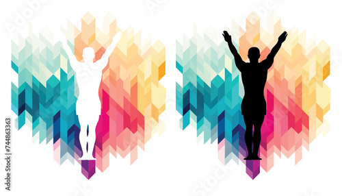 Male gymnast doing floor exercise colorful icons on a transparent background photo
