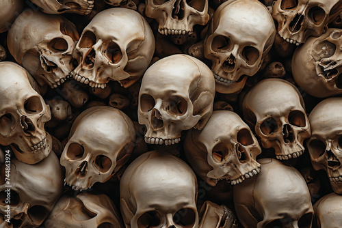 Human skulls, horror concept. Background for design with selective focus and copy space. © top images