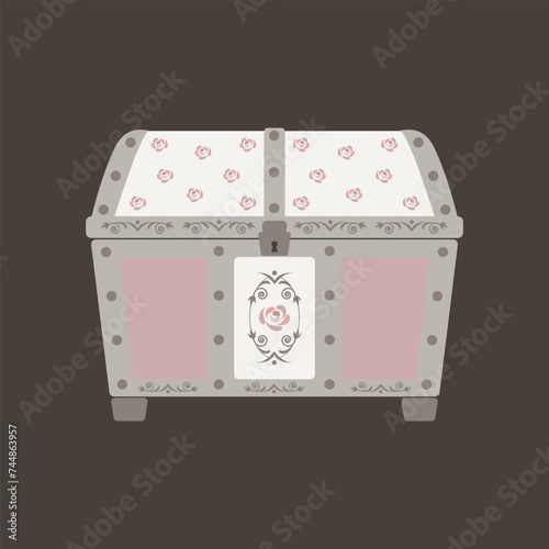 Treasure Chest money pink coin vector illustration cute baroque, shabby chic or classic style luxury interior cabinets vintage