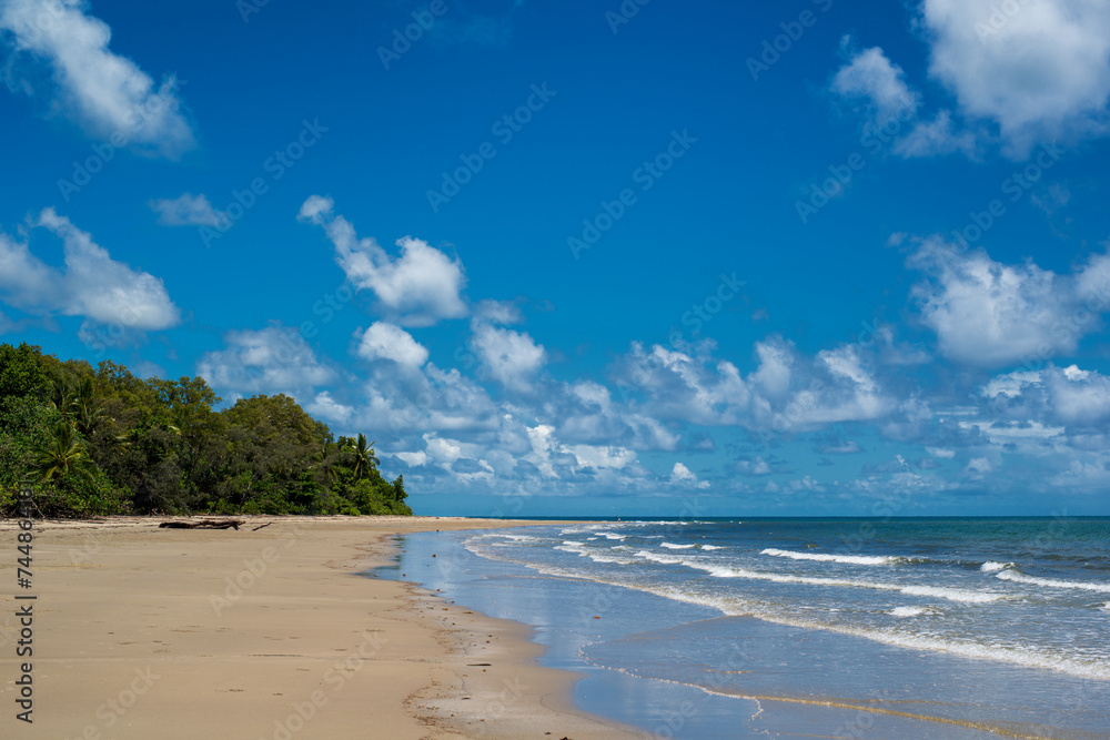 Fototapeta premium Immerse yourself in the pristine beauty of the Coral Sea coast within the enchanting Daintree National Park, Queensland.