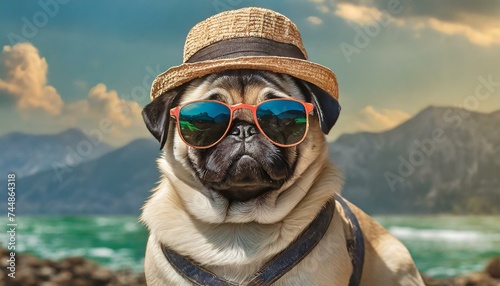 A pug with sunglasses and a hat for summer © Ümit