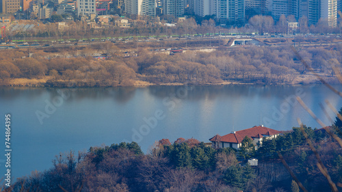 The view of the Han River in Seoul seen from Achasan Mountain. photo