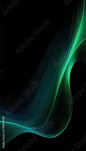 Vector abstract light lines wavy flowing dynamic in blue green colors isolated on black background for concept of AI technology, digital, communication, 5G, science, music