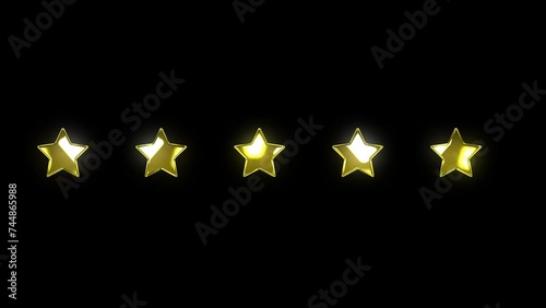 five gold stars animated five gold stars appear level five perfect score alpha looping 4k photo