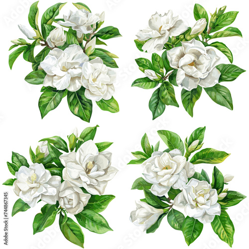 Set of watercolor Gardenia Flower isolated on white background © Pixel Pioneers
