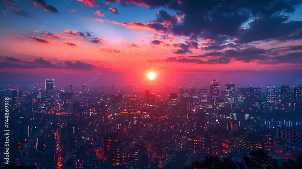 sunset over the city
