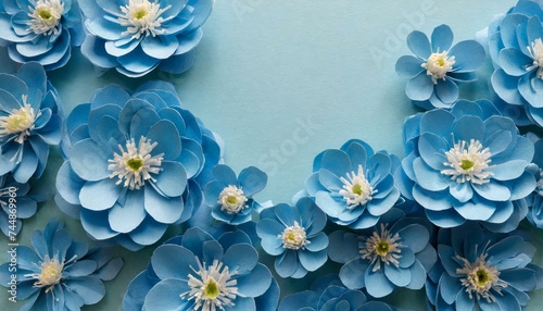 Background of blue paper flowers with empty space for text © melih 