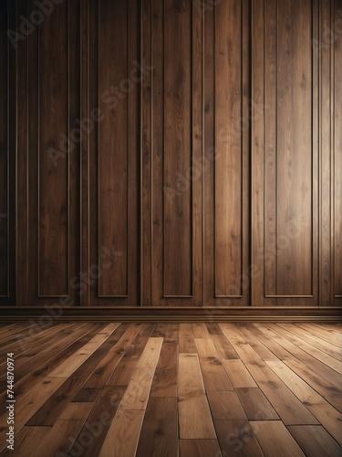 Crafted wood paneling wall and floor with a classic premium vintage luxury texture on a frame and column pattern from Generative AI