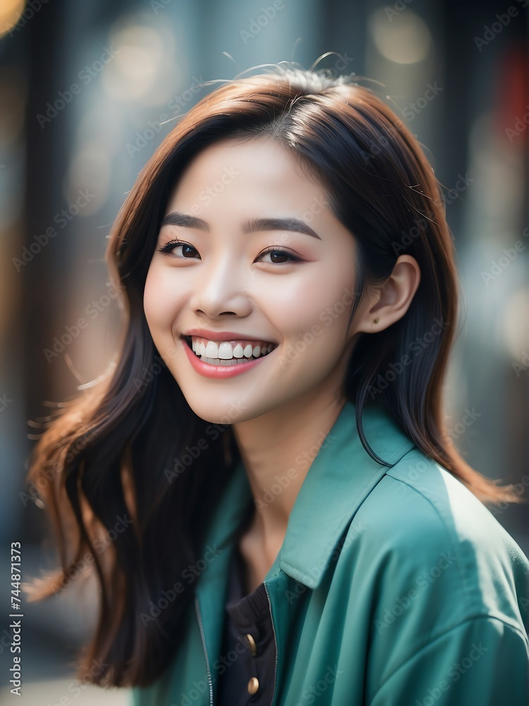 Young chinese woman with a radiant smile showcasing healthy, flawless teeth, symbolizing dental wellness from Generative AI