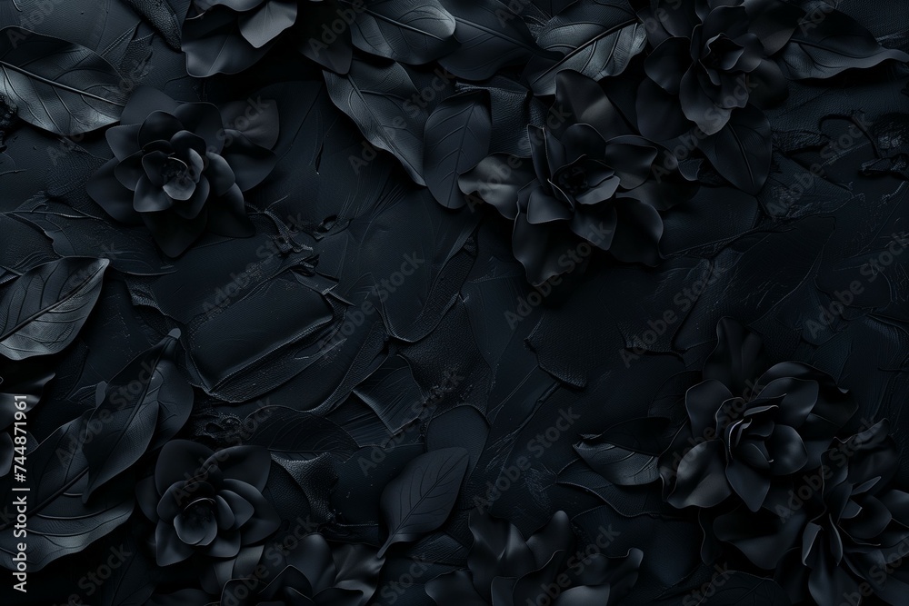 Abstract dark background with black leaves and branches. - obrazy, fototapety, plakaty 
