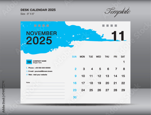 Desk calender 2025 design, March 2025 template, Calendar 2025 template, planner, simple, Wall calendar design, week starts on sunday, printing, advertiement, blue  brushstroke background, vector