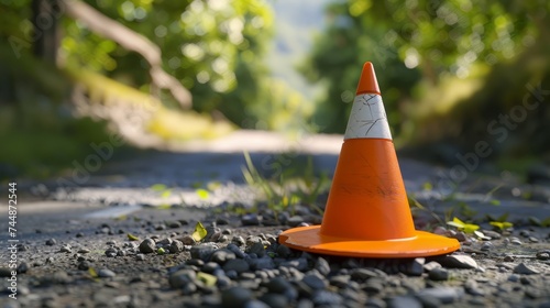 orange-weißer Kegel (Pylon) zur Absperrung einer Baustelle