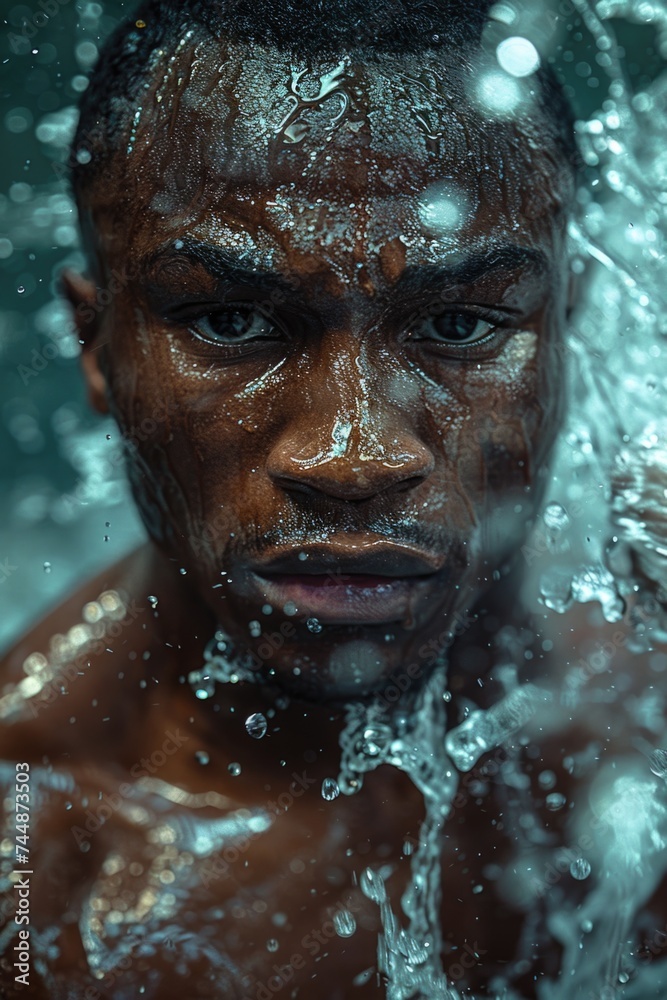 A man is soaked in water, with his face covered by the liquid. A man is soaked in water, with his face covered by the liquid.