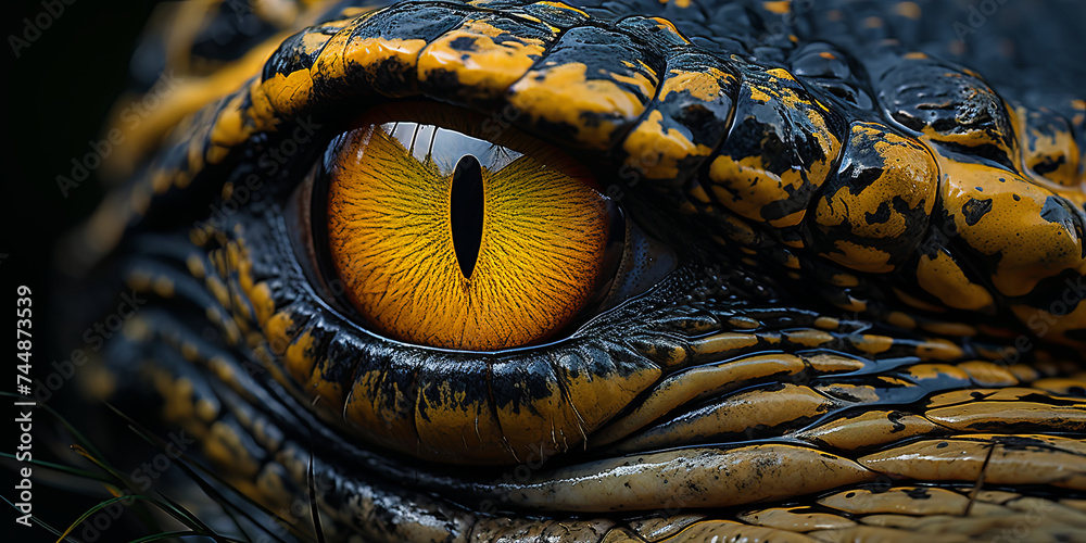A Detailed Macro Assembly Captures The Intricate Shades and Patterns on the Skin of An Alligato A Detailed Macro Assembly Captures The Intricate Shades and Patterns on the Skin of An Alligato