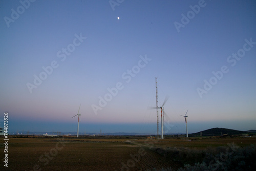 wind turbines farm, Pale eoliche. Stintino, Fiume Santo. SS. Sardegna. Italia