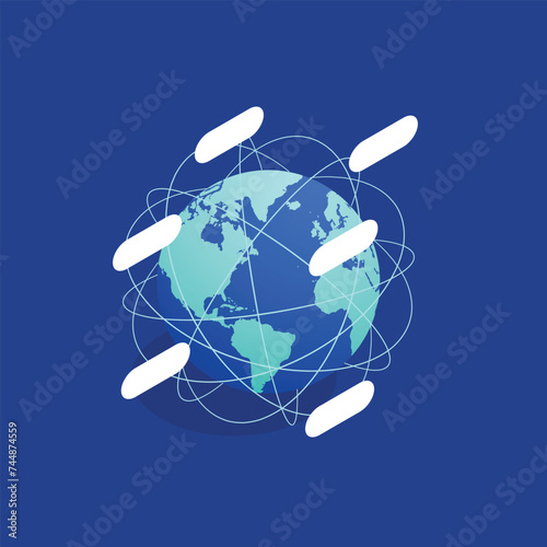 global satellite concept, global connection, isometric connection illustration, isometric world networking concept, global networking, worldwide connection,  connectivity