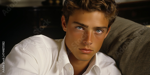 A teenager with a dreamy look that takes him into the world of fantasies and opportunitie photo